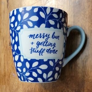 Threshold Blue Ceramic Oversized Mug with White Leaf Design 27oz